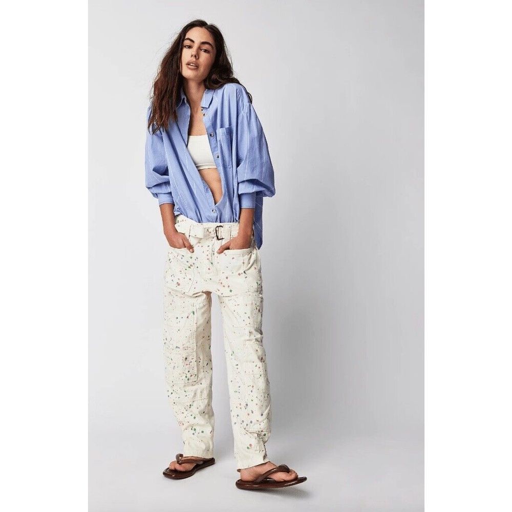 Free People Speckled Cream Straight Leg Pants